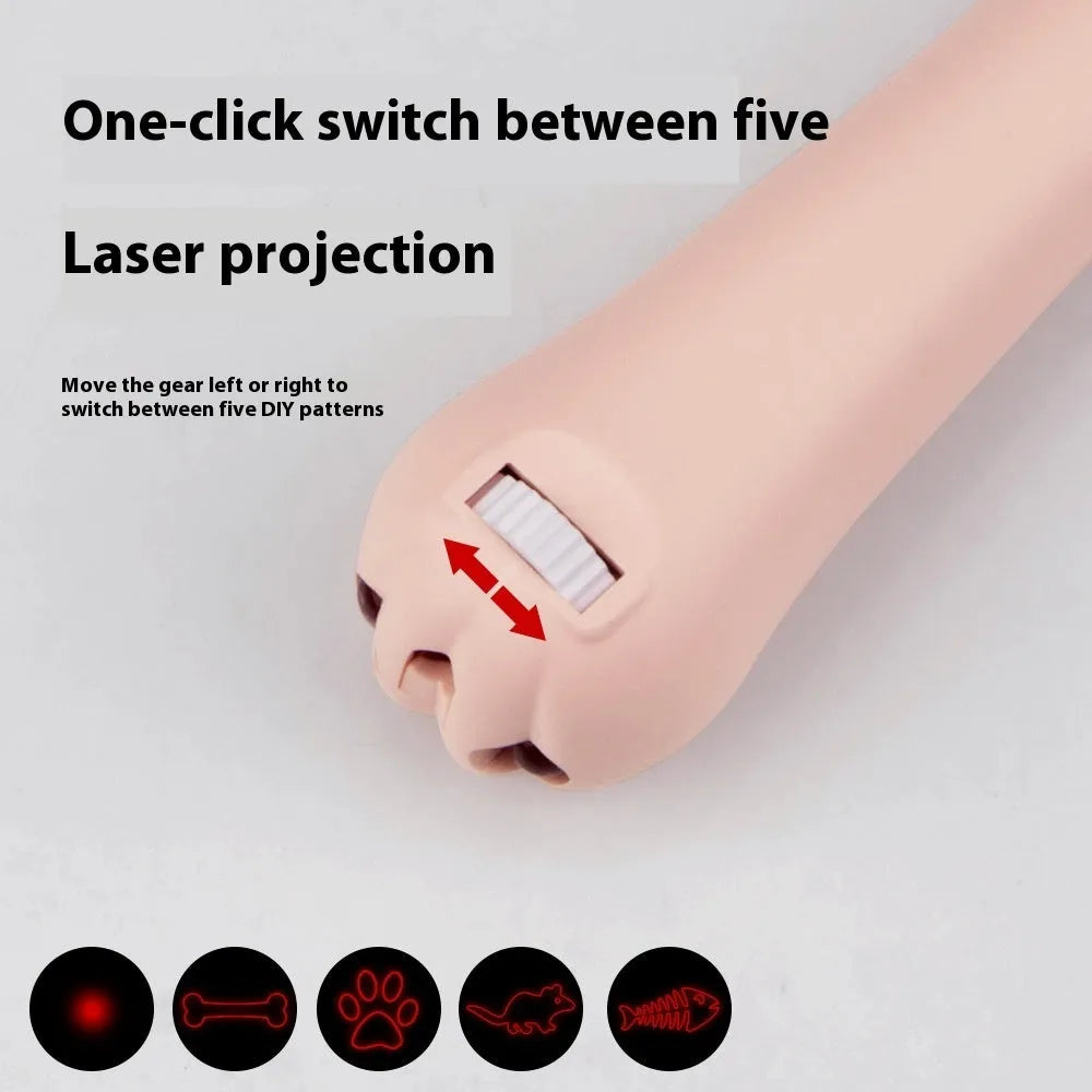 Infrared cat teasing stick toy with moon light lamp and laser patterns in blue, pink, purple, and white colour options
