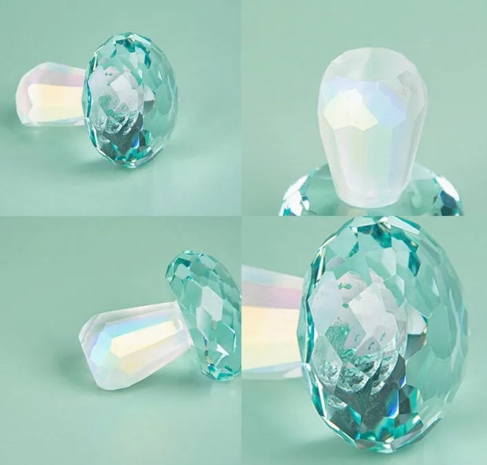 Colourful mushroom crystal decorative craft in transparent, green, red and yellow hues measuring 40x53mm