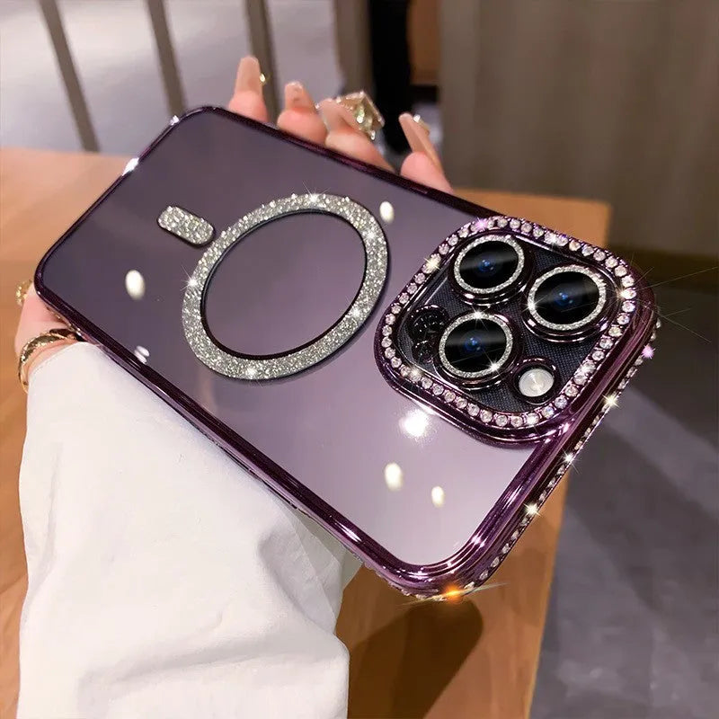 Wireless magnetic soft silicone iPhone case in deep purple, rose gold, space silver, or far peak blue