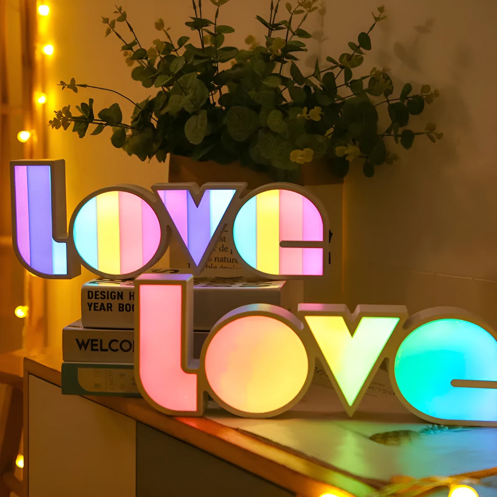 LED LOVE light decorative lamp with rainbow coloured lampshade