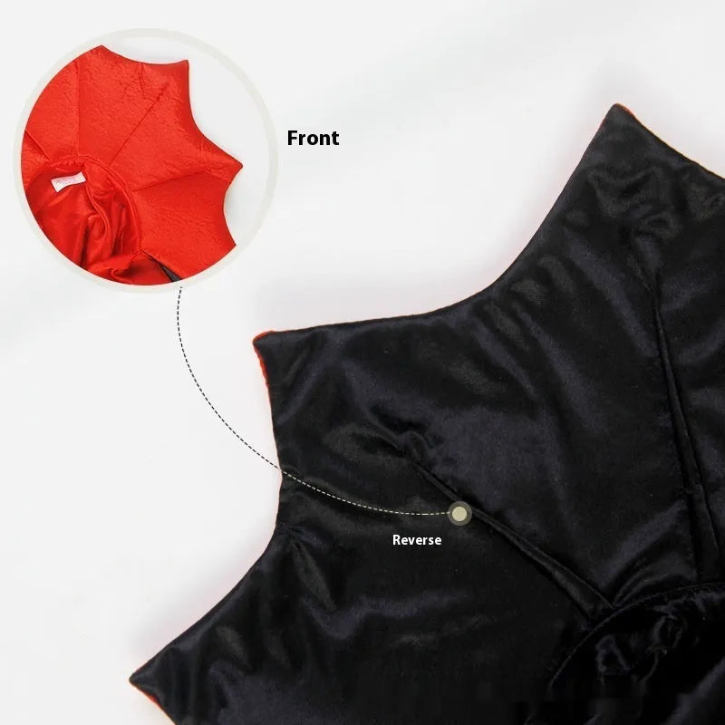 Black and red Halloween costume for a cat or dog on a hanger