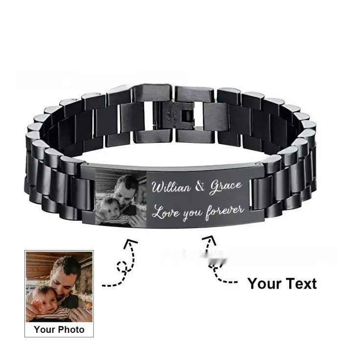 Titanium steel heart-shaped lettering bracelet with electroplated black lettering on curved piece