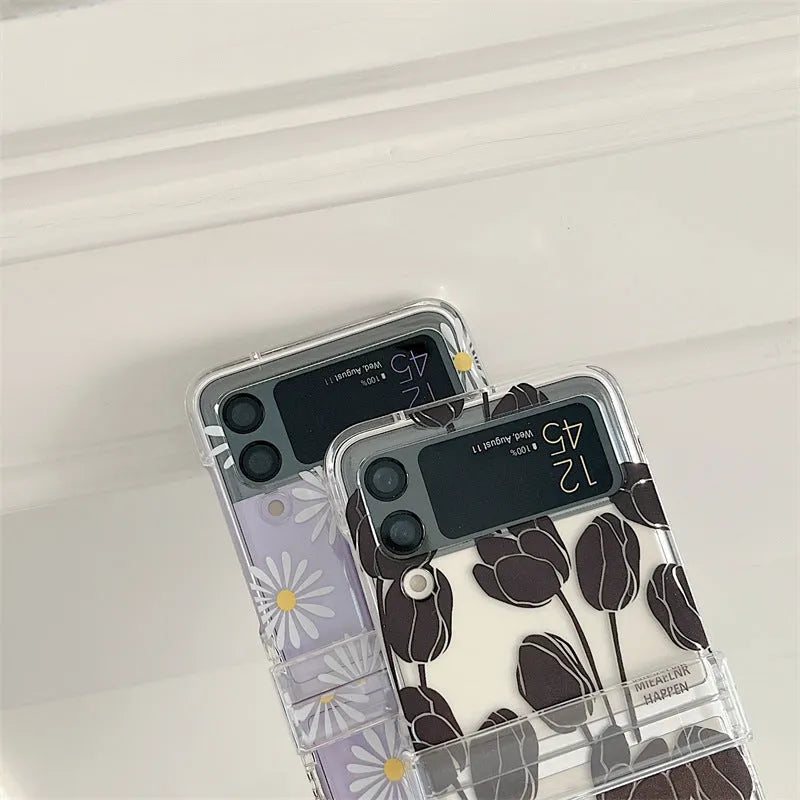 Flower design folding screen phone case for Samsung Galaxy Z Flip in daisy pattern