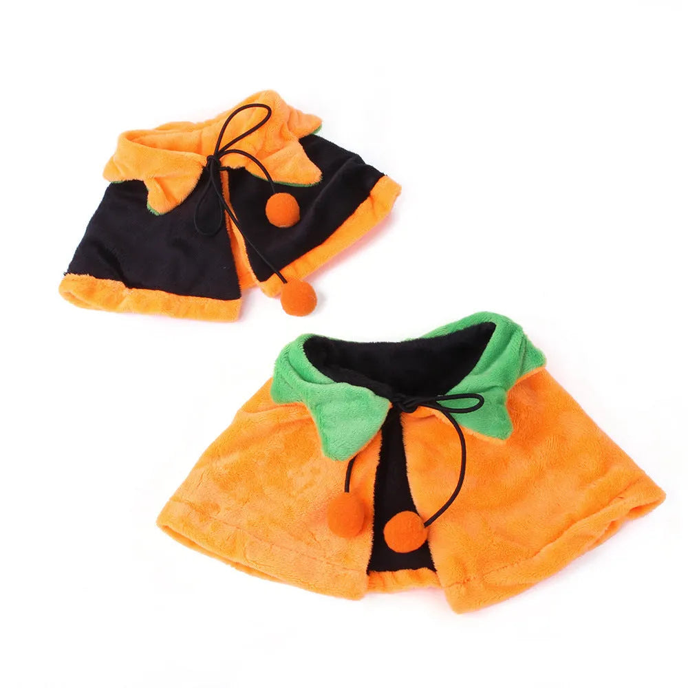 Orange reversible plush Halloween pumpkin cloak for dogs and cats with hood