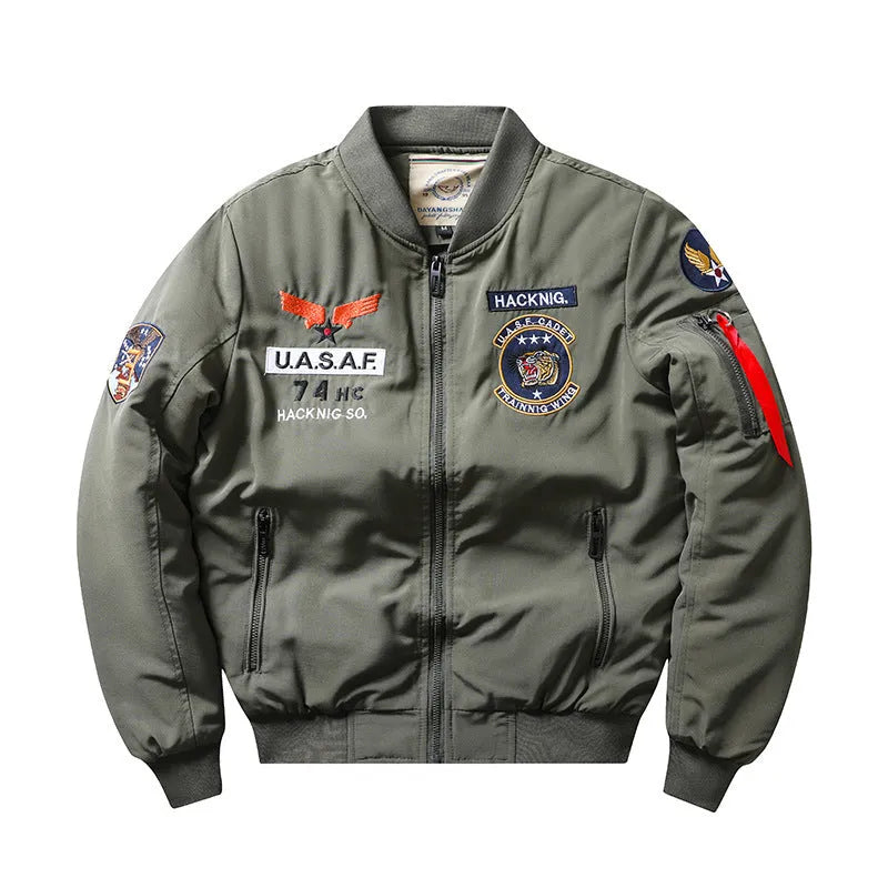 Slim-fit stand collar men's retro embroidery cotton-padded coat in polyester blend fabric