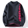 Men's loose long sleeve knitted pullover jumper in ribbed style, shown in a selection of colours.