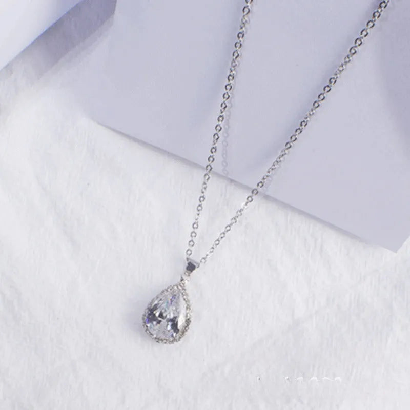 Rose gold pink drop shape alloy necklace with rhinestone and geometry elements