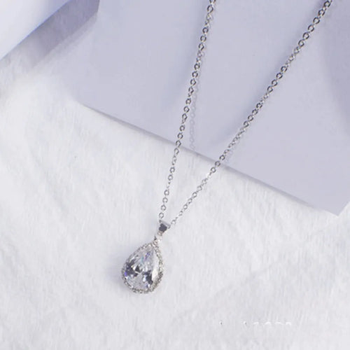 Rose gold pink drop shape alloy necklace with rhinestone and geometry elements