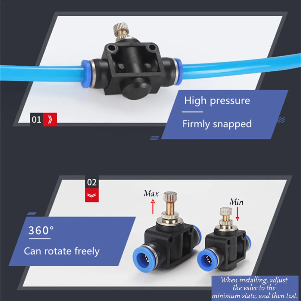 Turbo car blow-off valve sound kit showing rubber doll, pressure valve, copper tube, PU hose, and mounting clips.