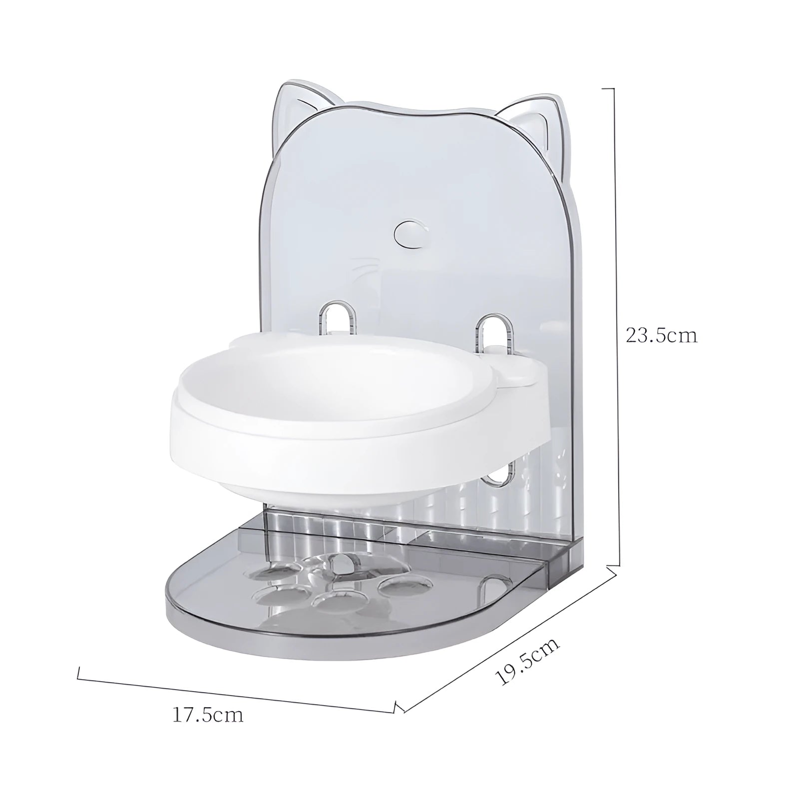 Grey adjustable height cat feeding bowl with anti-spill design and removable cage