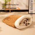 Flannel cat sleeping bag nest pet bed measuring 50 by 40 centimetres in a striped pattern.