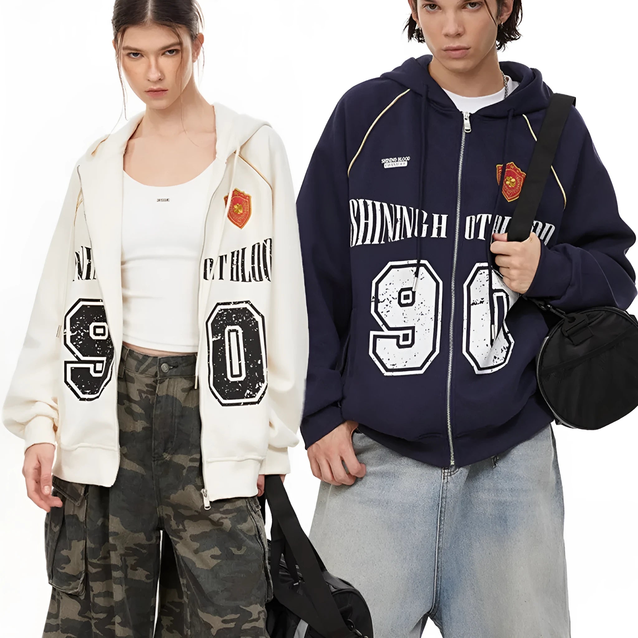 Women's American retro hooded cardigan jacket with letter embroidery in four colour options