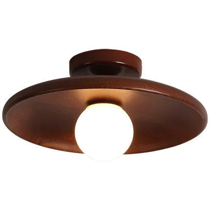 Modern solid wood ceiling lamp with glass shade in wood or walnut finish, available in three sizes.