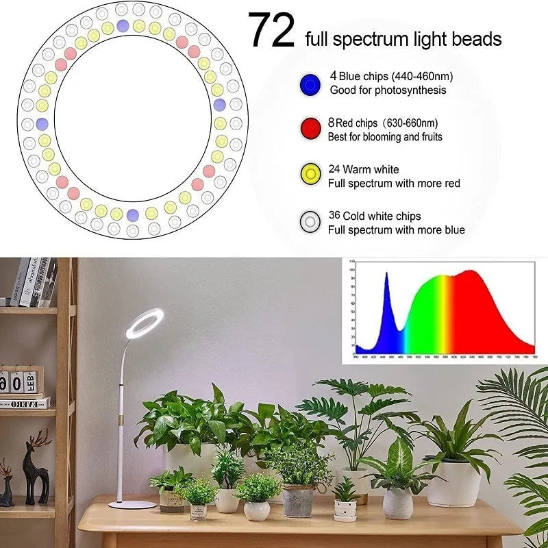 White retractable floor standing plant grow light with angel ring LED panel extended to full height.