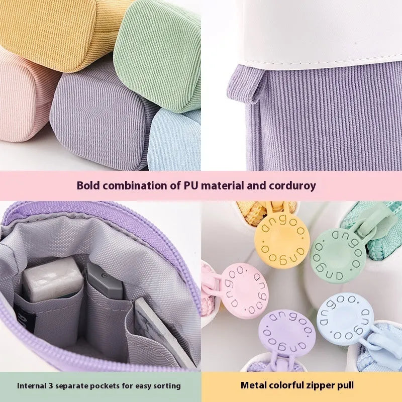 Korean style corduroy telescopic stationery case in six colour options with drop-down design