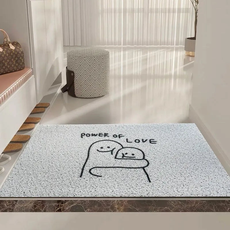 Square PVC floor mat with cartoon face design and geometric pattern in Mr. Big Nose colour