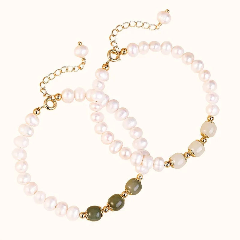 Korean style natural freshwater pearl bracelet with diamond-shaped electroplated pearls in Hetian jade colour