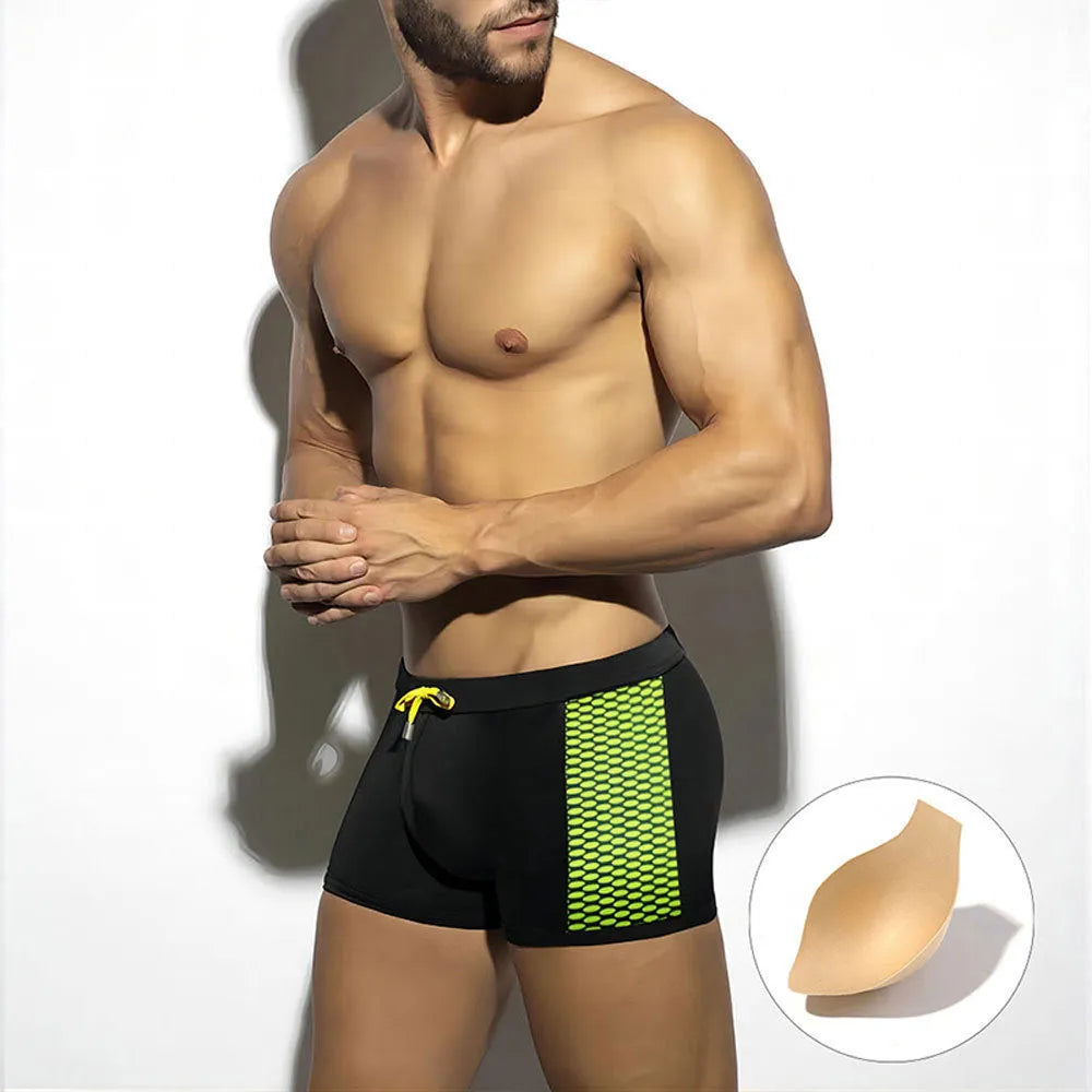 Men's polka dot print swimming trunks with quick-dry nylon fabric and polyester lining