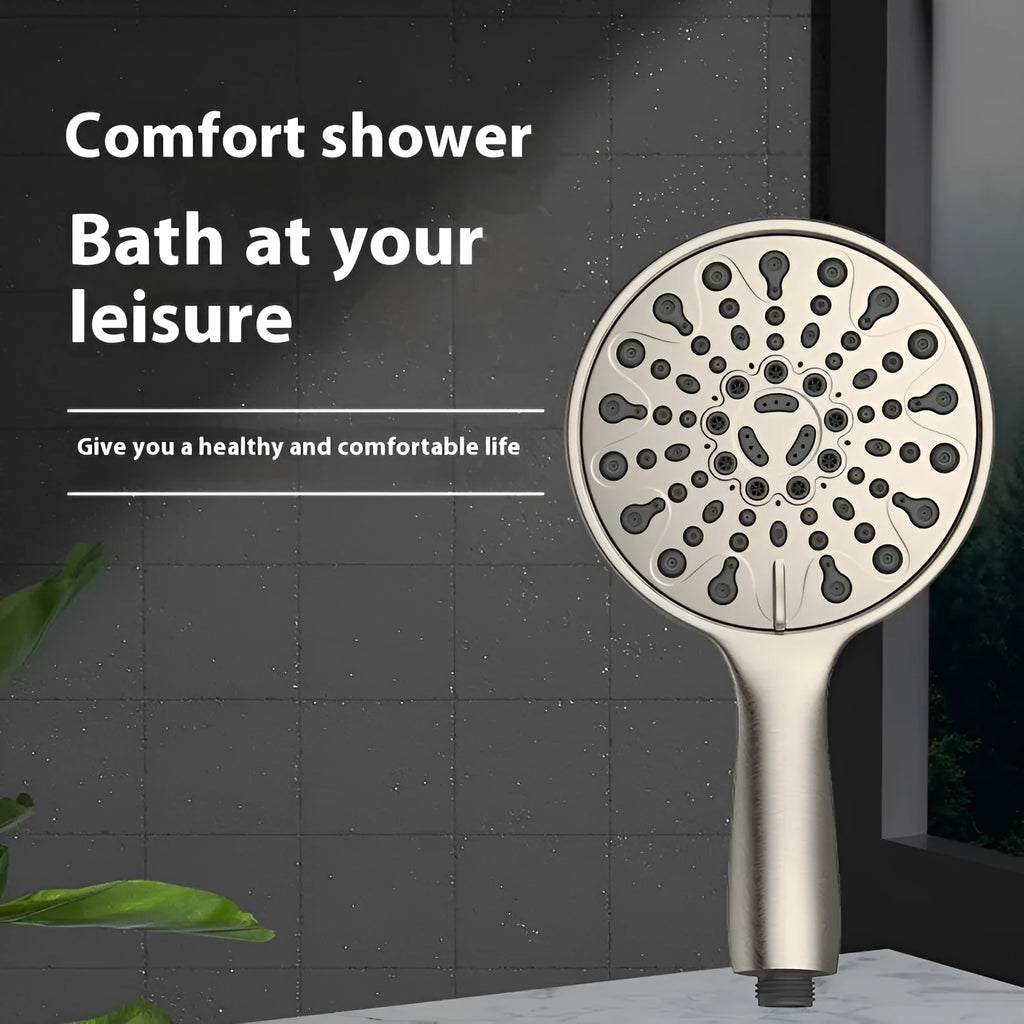 Six-function handheld shower head with 6-inch face and electroplated finish