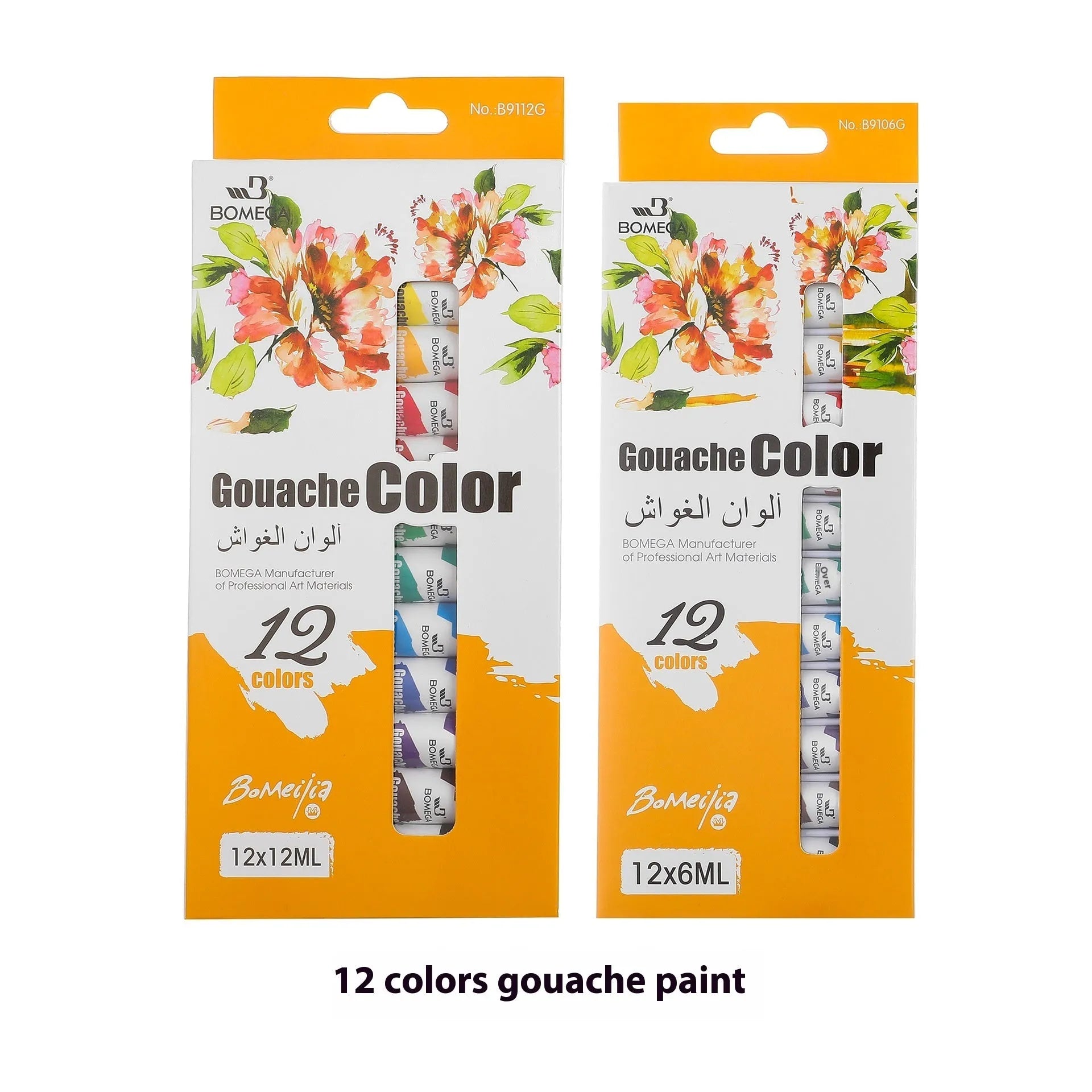 Set of acrylic, gouache, watercolour and oil painting tubes in 12 colours for multiple artistic mediums