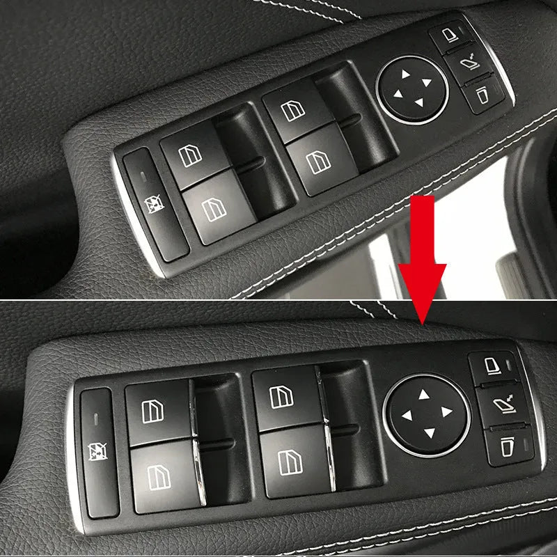 Black window lift button decorative cover with glitter design on ABS plastic for car interior enhancement