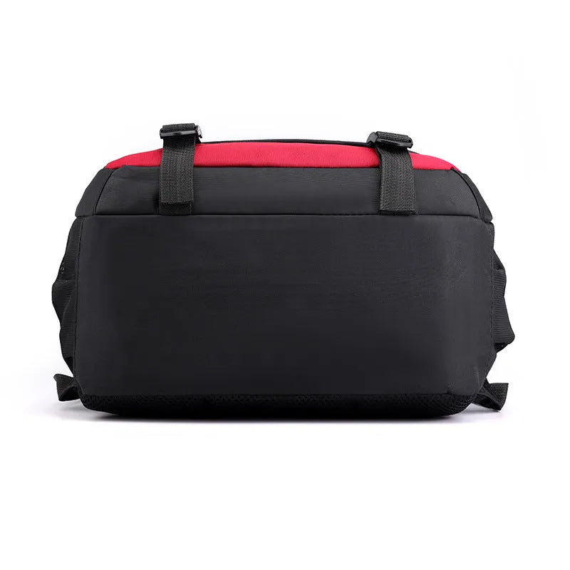 Waterproof nylon middle school backpack with airpillow straps in black, red, blue, and grey colour options