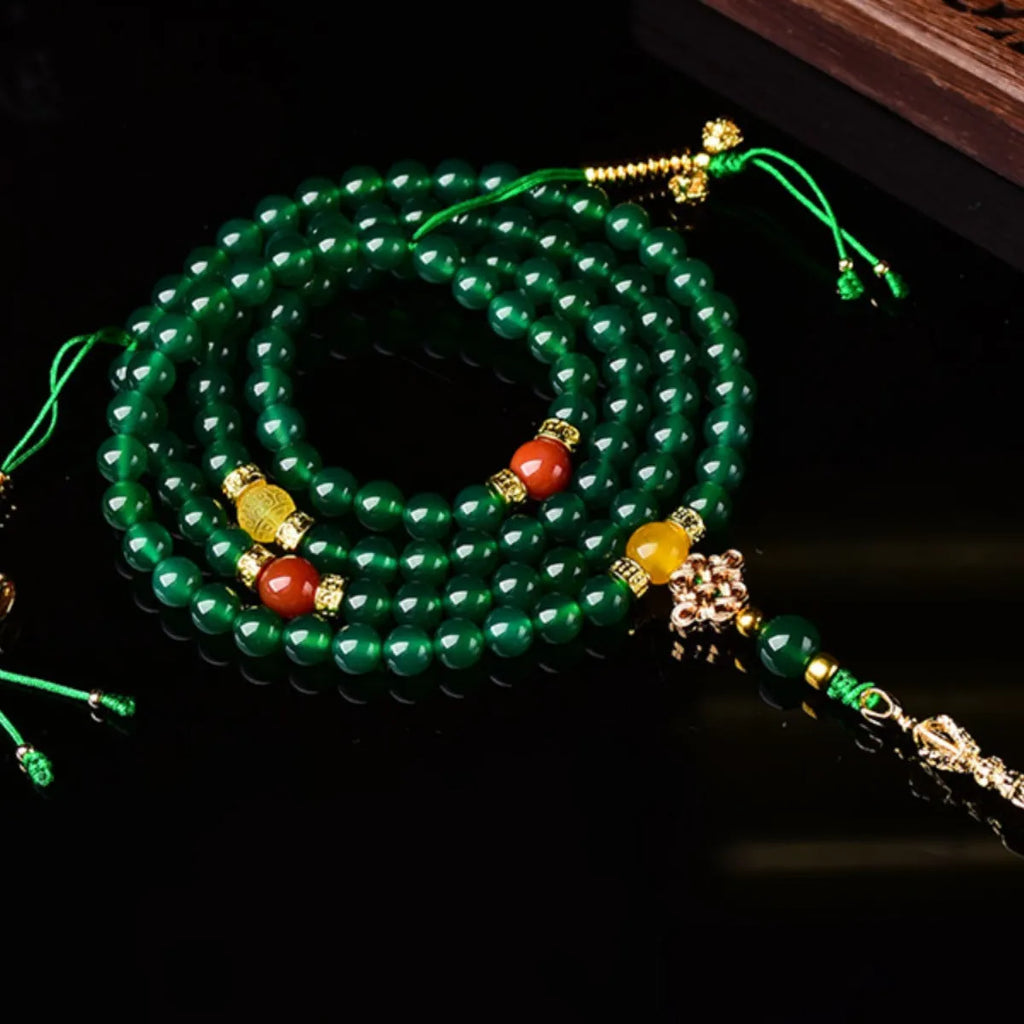 Brazil natural green agate multi-circle bracelet showing handcrafted beads in unisex design
