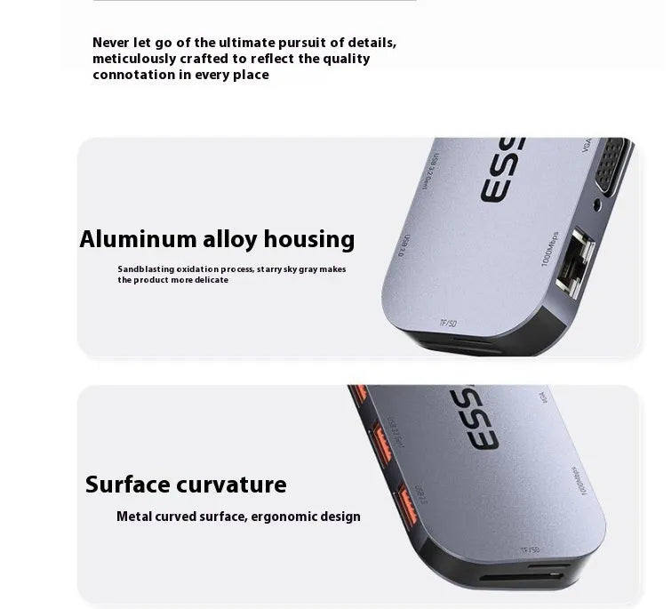 11-in-1 USB-C expansion docking station with Gigabit Ethernet port and a 20cm attached cable