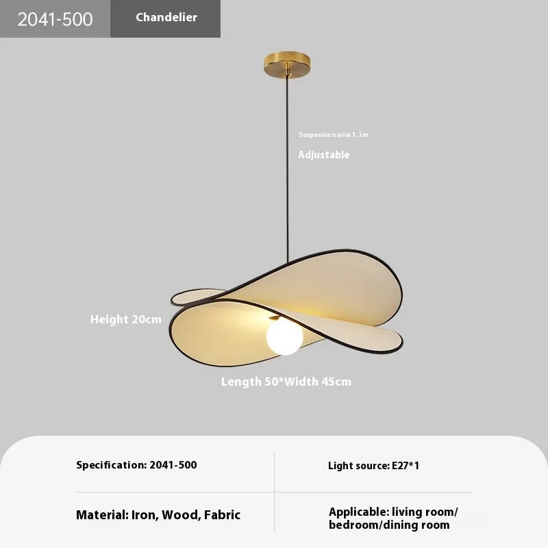 French artistic pendant light with textured fabric potato chip shade in modern simplicity style