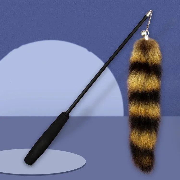 Black interactive cat toy wand teaser with 42cm elastic string for kitten play