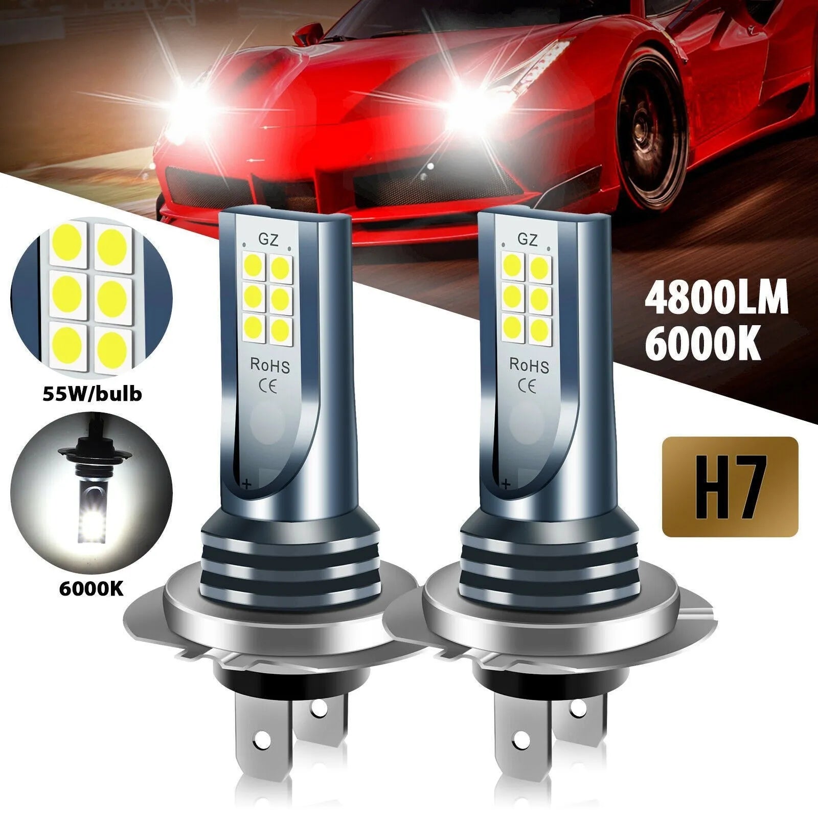 12 SMD LED car fog light bulb with aviation aluminium shell, compatible with H7 9005 H11 formats
