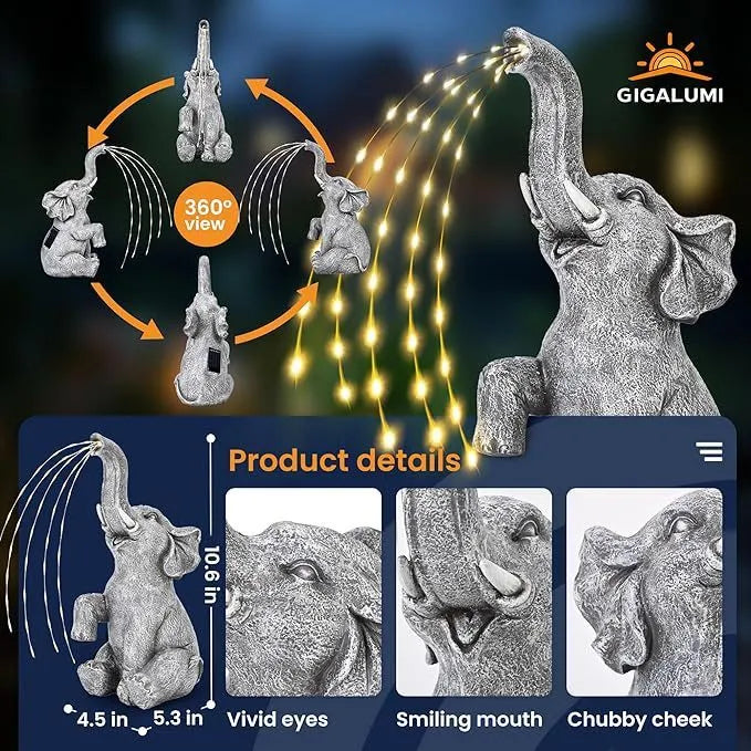 Resin elephant outdoor garden sculpture with integrated LED light strip
