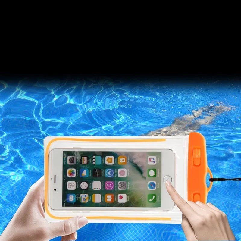 Waterproof luminous touch screen phone case in multiple colours for outdoor water activities