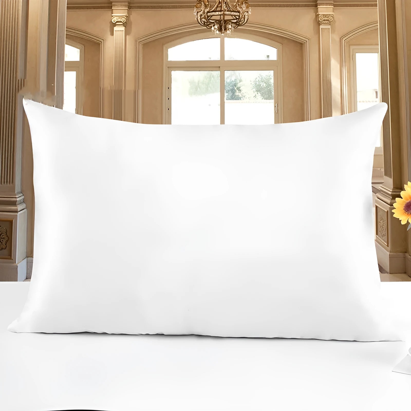 19 momme double-sided silk pillowcase in apricot colour showing smooth texture