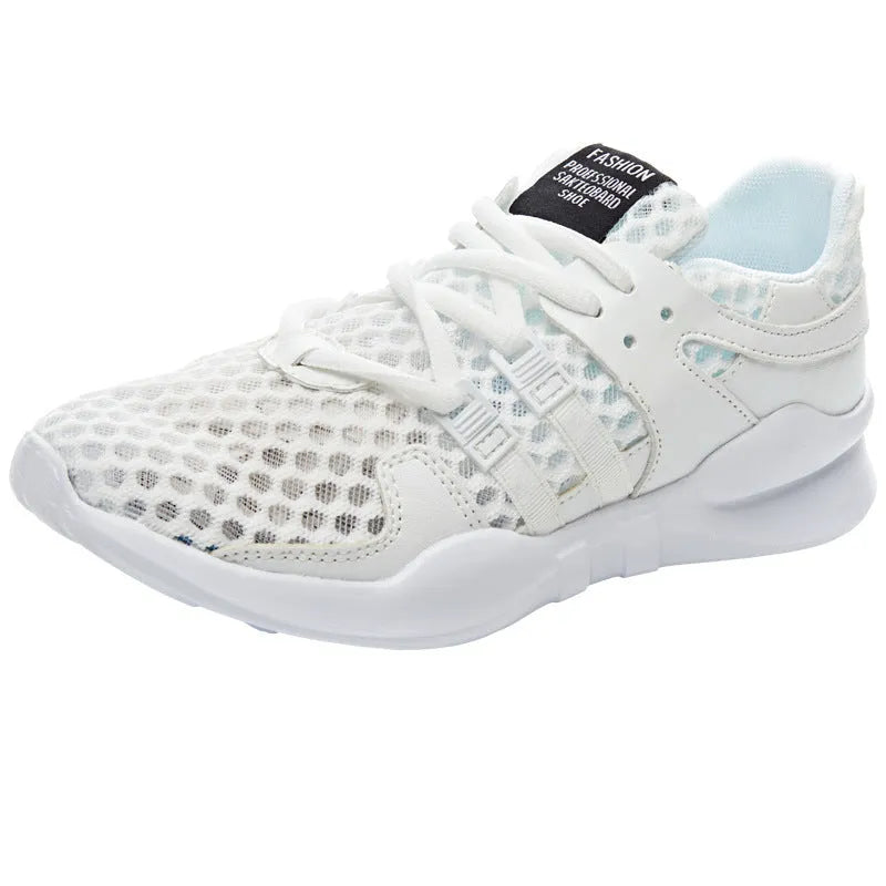 Breathable hollow-out mesh sneakers with low-top design and EVA sole in black and white colour options