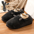 USB electric foot warmer slippers in black, grey, matcha green and taro colours with USB cable.