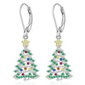 Christmas tree earrings with star pendant in E4318 white gold colour on copper for women