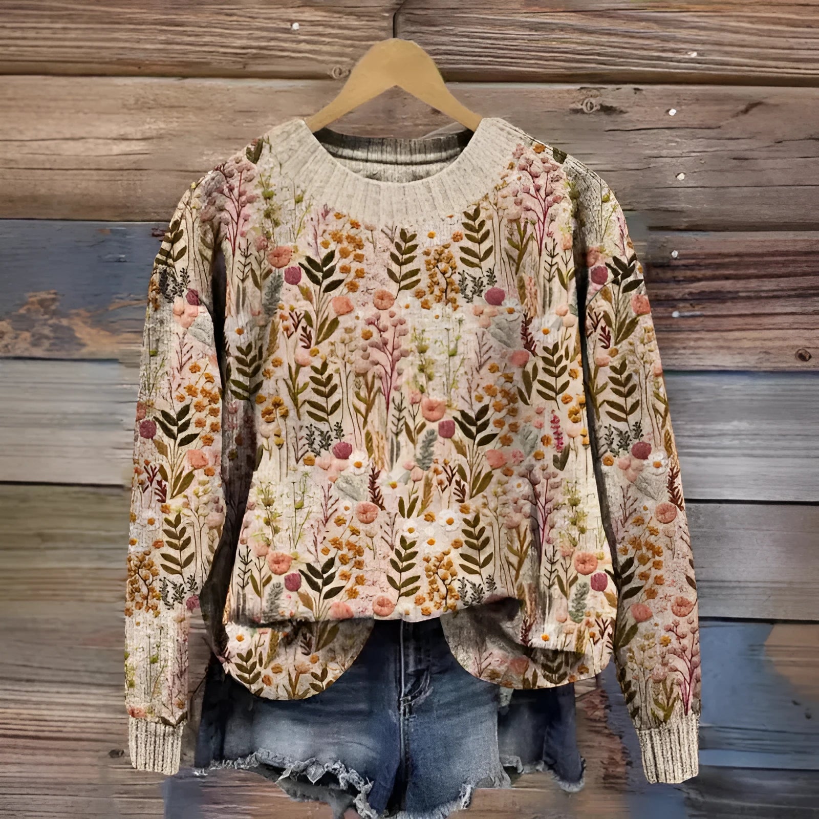 Little Flower digital printed round neck sweater in a colour from the YPM935 series.