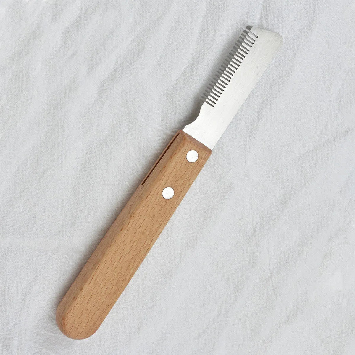 Dog stripping knife grooming tool with wood handle and metal fittings
