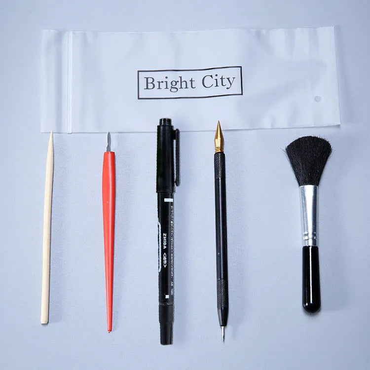 Scratch painting tool set with scraping pens, healing pens, brushes and photo frames for card artwork