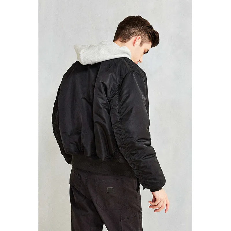 Men's loose-fit army green cotton-padded pilot jacket with double-sided nylon construction