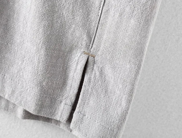 Men's loose fit short sleeve shirt in cotton linen blend solid colour
