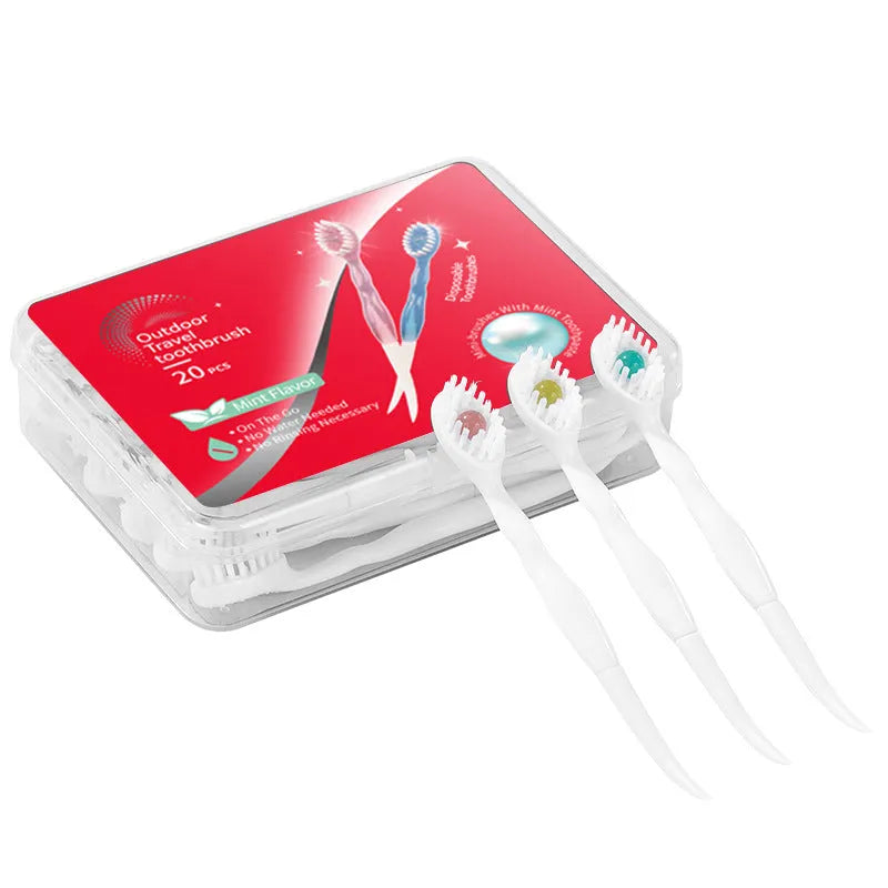 Box of disposable bead toothbrushes in assorted flavours for travel