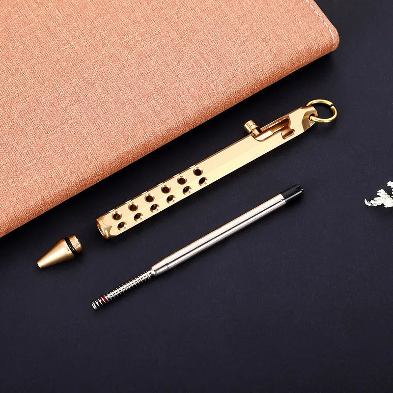Brass hexagonal bolt rollerball pen with 0.5mm tip and retro mechanical design