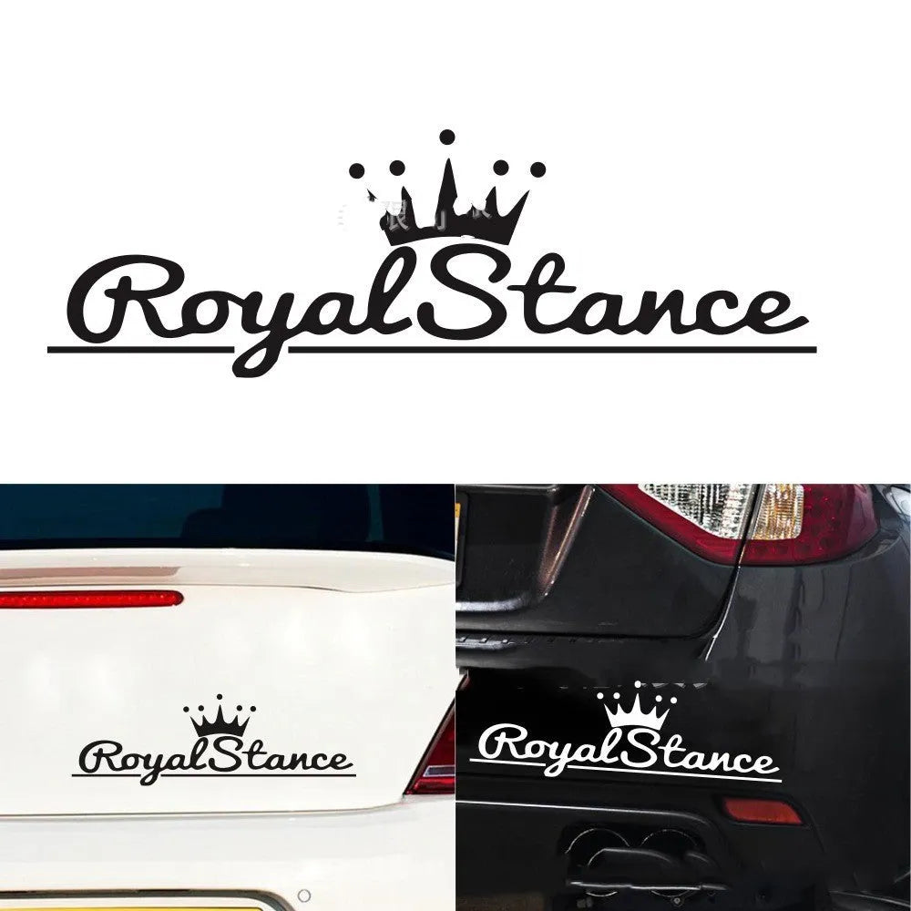 Reflective crown-shaped car sticker on a vehicle window, showing black, white, and colourful design options.