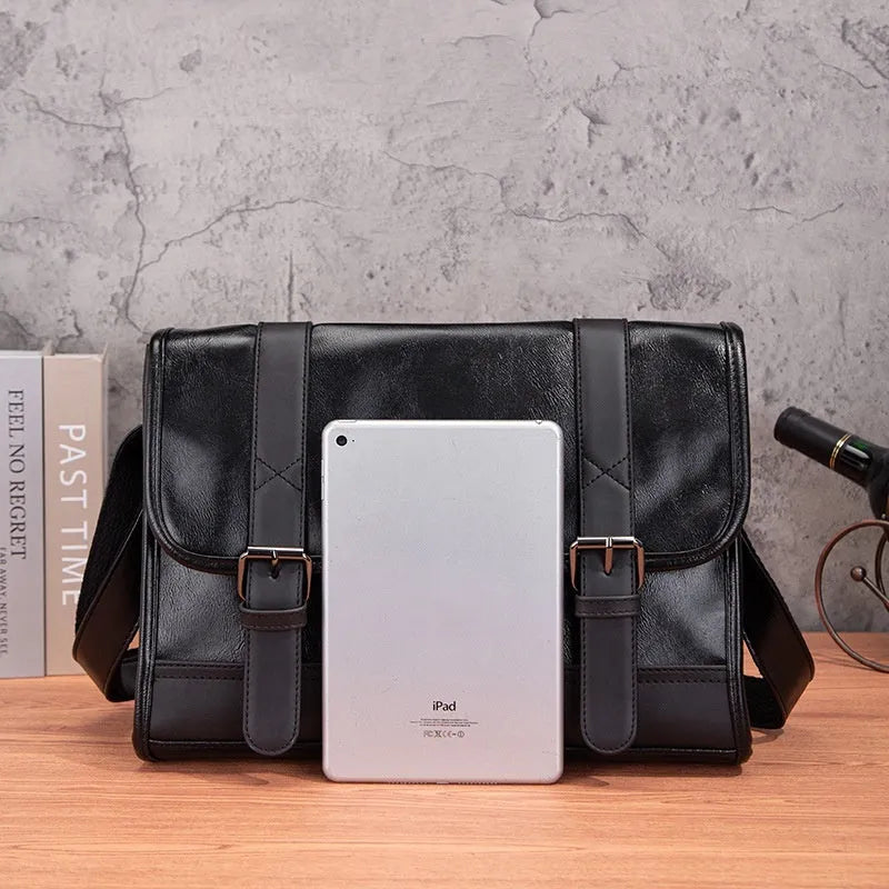 Black Korean-style men's commuter backpack with anti-theft function and sewing thread details
