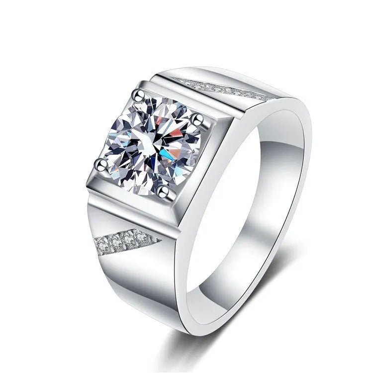 Large square diamond men's ring with adjustable copper band in gold colour