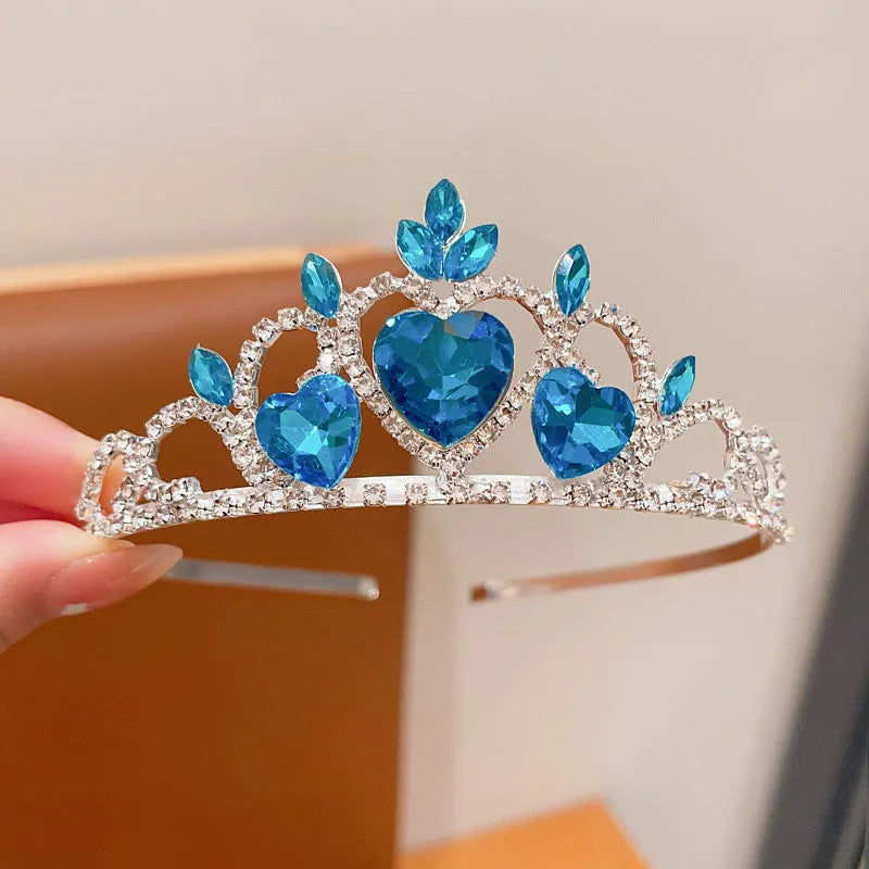 Children's metal headband with crown-shaped crystal design in pink, light blue or light purple colour options