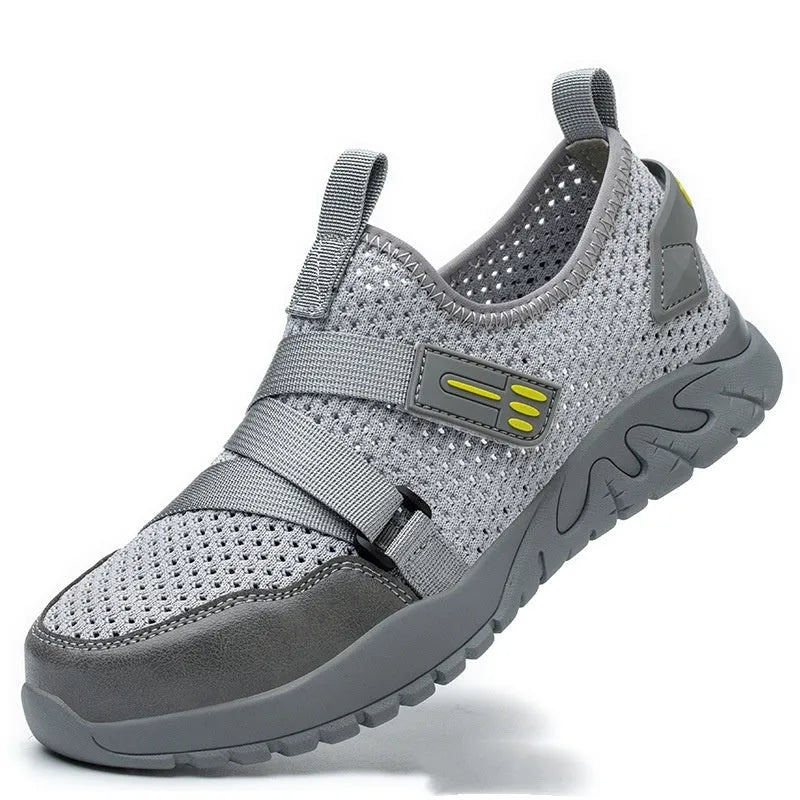 Grey work insulation safety shoes with anti-smash anti-puncture protection and rubber soles