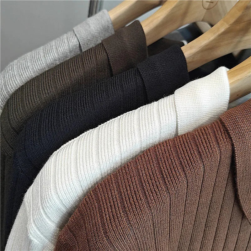 Modal rabbit fur knitted sweater with striped lapel collar in loose elastic fit